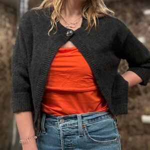 Vince 100% Cashmere Gray Shrunken 3/4 Sleeve Cardigan M